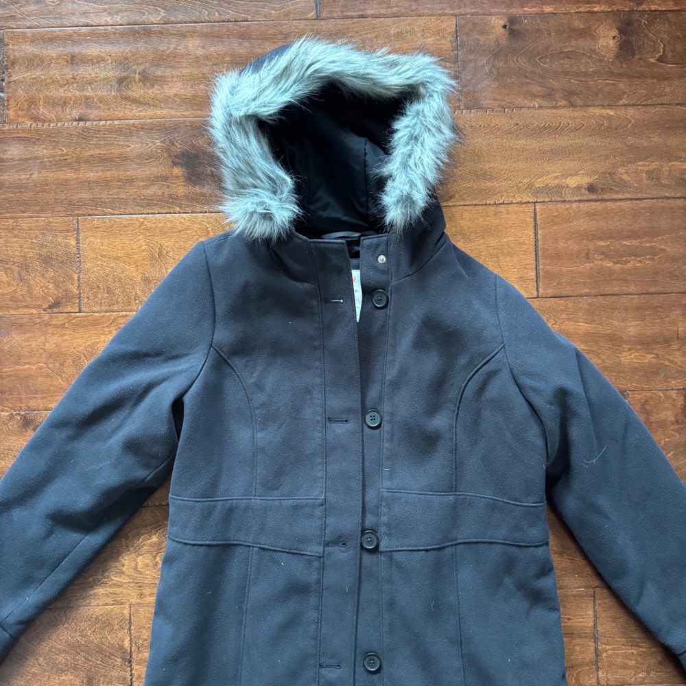 Cat & Jack Girls Black Faux Fur Hood Winter Parka Coat XXL 16 - Picture 4 of 8